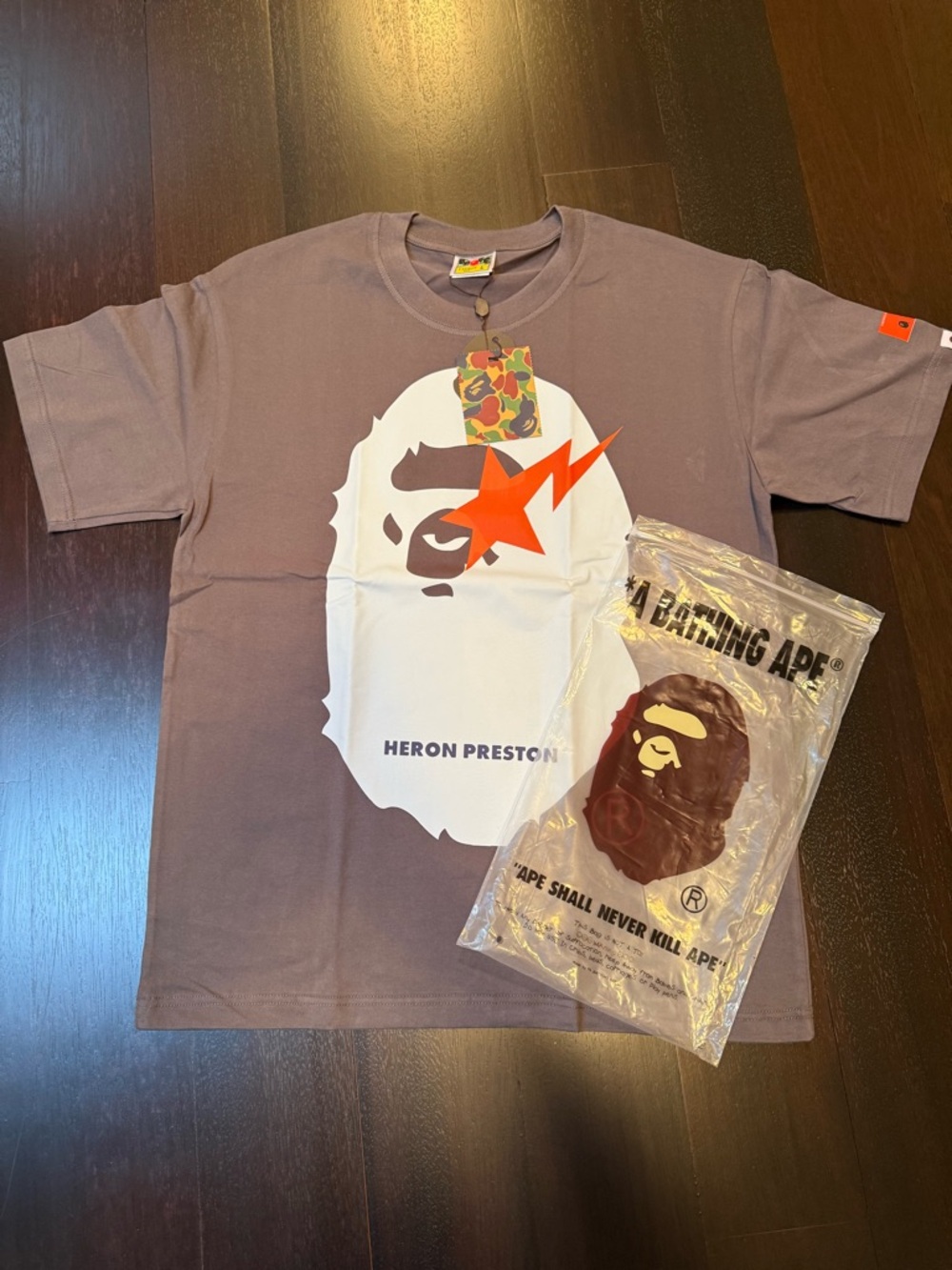 Heron Preston Kids Short-Sleeve Tee in Gray with White & Orange Ape Graphic
